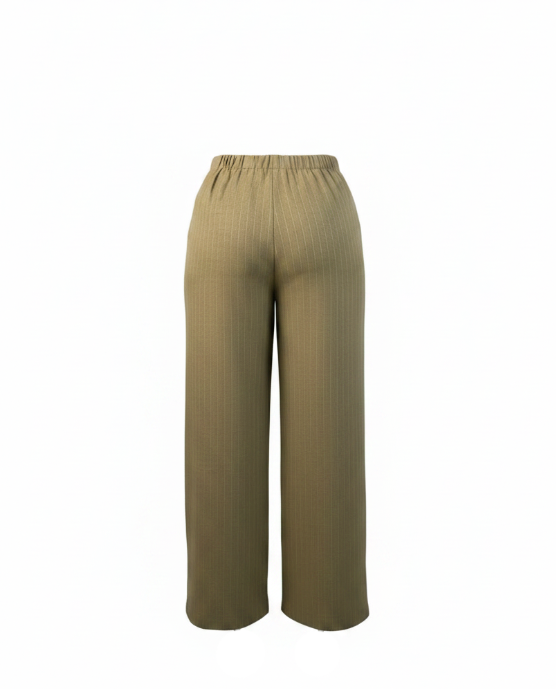 Olive Wide-Leg Trousers with Wrap-Waist Design