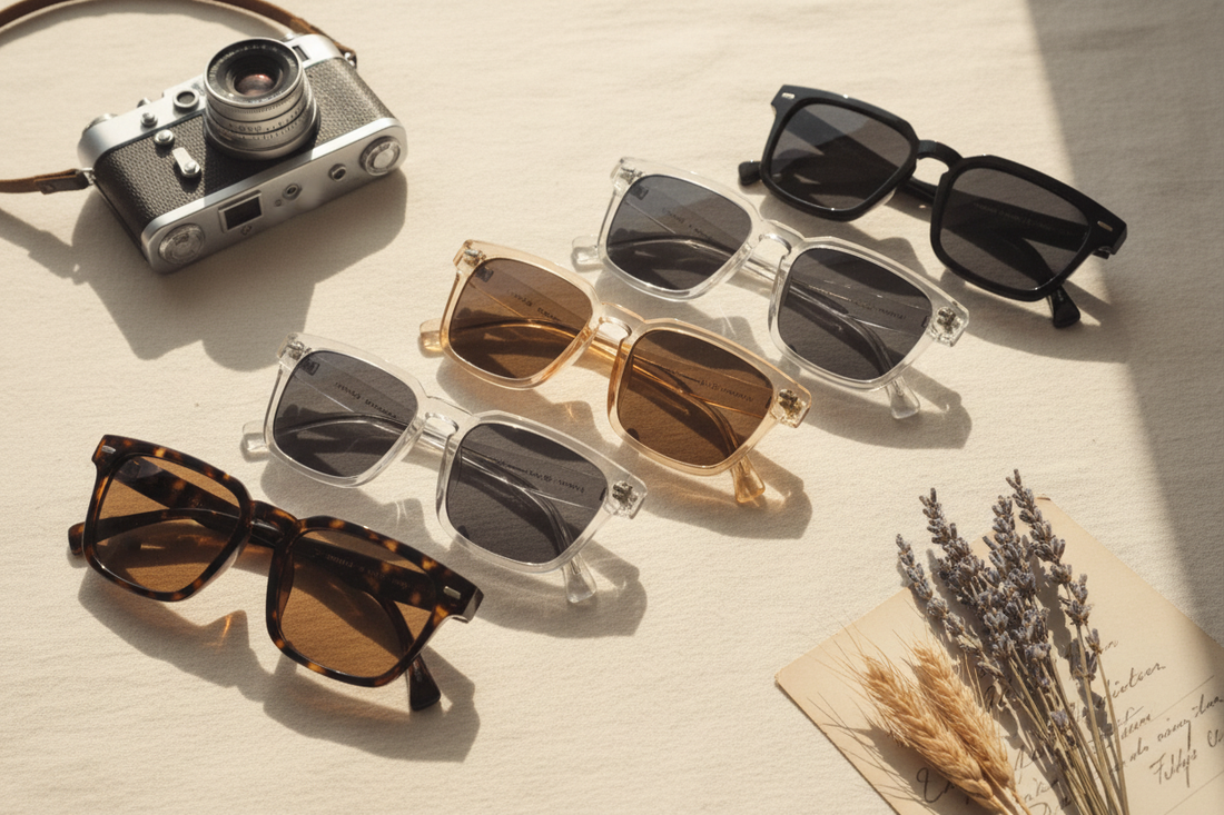 Classy Minimalist Square Sunglasses – Retro Flat Lay