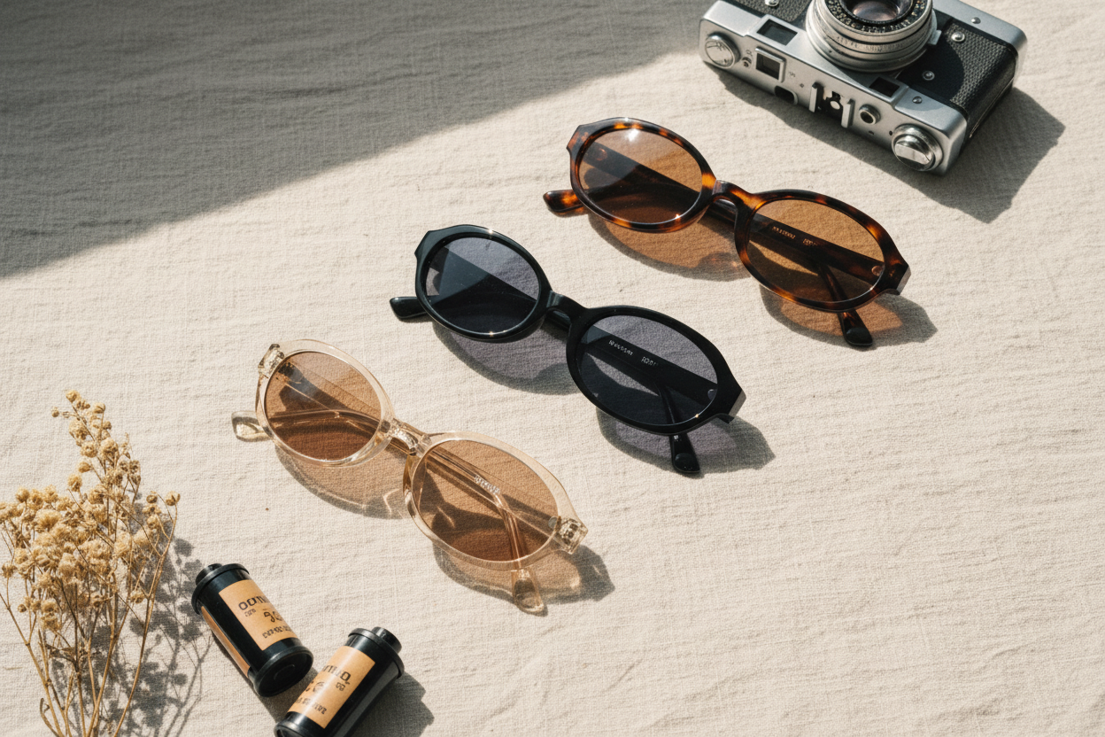 Oval Micro Shades in Mixed Neutral Tones – Retro Flat Lay
