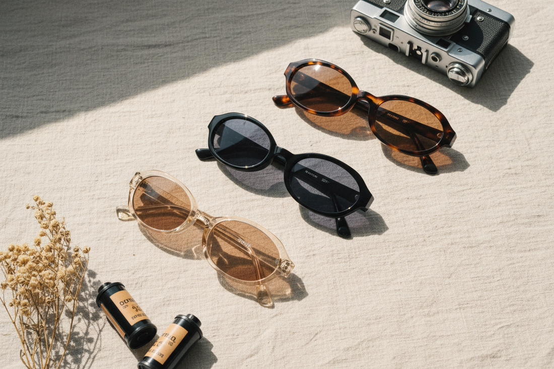 Oval Micro Shades in Mixed Neutral Tones – Retro Flat Lay